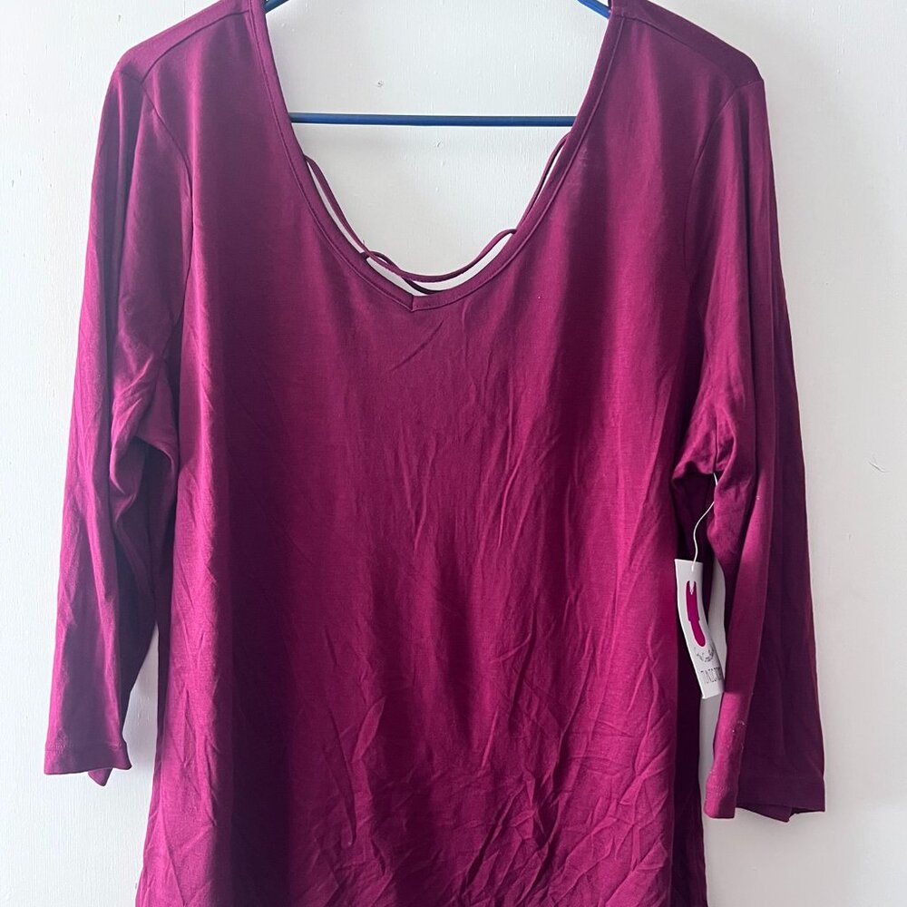 Bobbie Brooks Tunic Top Criss Cross Back 3/4 Sleeve Women's XL NWT